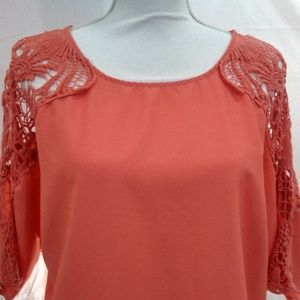 a.n.a. Women's Pink Blouse Crochet Shoulders